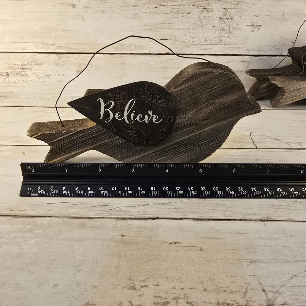 Rustic Wood Bird Wall Decor Set 3 Believe Pray Faith Farmhouse Primitive Brown